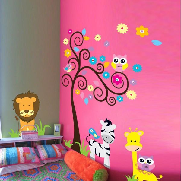 Singe éléphant lion zooyoo sticker mural pour chambre d'enfant 5091 décoratif adesivo de parede amovible pvc sticker mural 3.5 210420