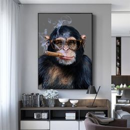 Affiche murale de singe gorille fumant, images d'art pour salon, imprimés d'animaux, peinture sur toile moderne, décoration de la maison, 271k