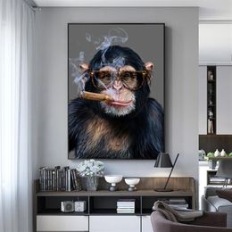 Scimmia Gorilla Fumante Poster Immagini di arte della parete per soggiorno Stampe animali Pittura moderna su tela Decorazione della casa278B
