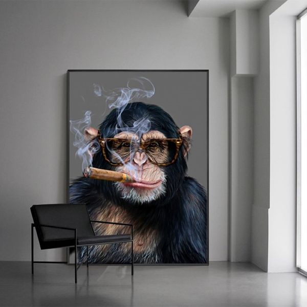 Pósteres de mono fumando, imágenes artísticas de pared de gorila para sala de estar, impresiones de animales, pintura en lienzo moderna, decoración de pared del hogar, Painting248B