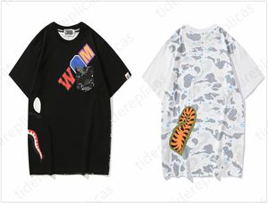 singe t-shirts designer t-shirts côté double face camouflage requin t-shirts vêtements graphique t-shirt imprimé coloré éclair chemises en coton lumineux 6UFV