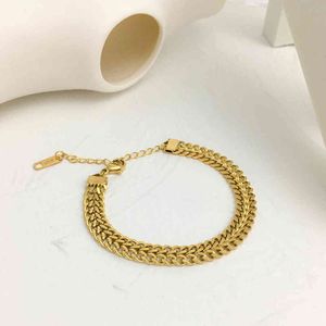 Monlansher – Bracelet à chaîne plate minimaliste couleur or, en acier titane texturé, bijoux de Style de rue à la mode pour femmes