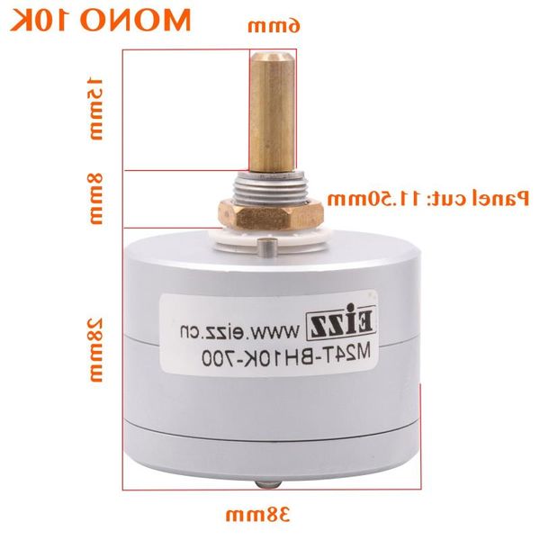 Freeshipping Mono 10K 25K 50K 100K 250K 24 étapes Potentiomètre de volume LOG Atténuateur étagé Type de série 6mm Arbre en laiton Hifi DIY 1PC Eogha