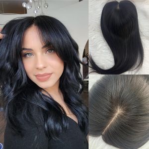 Slik Base Hair Topper 100% vrais cheveux humains, # 1B noir naturel Clip in Toppers pour les femmes