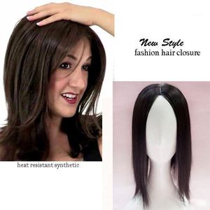 Mono Lace hair toupee thin skin natural Hair Topper Party Hairpiece Top Piece Women Straight replacement clip closure1