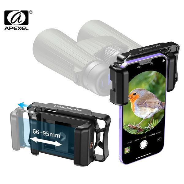 Monoculares APEXEL Binoculares Telescopio Adaptador de teléfono Universal Smartphone Mount Clip Microscopio Astronomía Telescopios Conector 231101