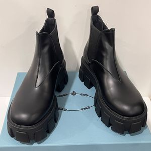 Botas Chelsea monolíticas de cuero cepillado Negro 2TE174 Con refuerzo elástico Suela de goma ligera Plantilla de cuero Botas cómodas de diseñador para mujer Botas de moda