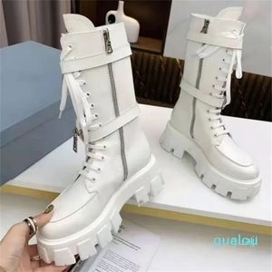 Bottines en cuir blanc Monolith de créateur de luxe épais pour chaussures d'usine pour femmes