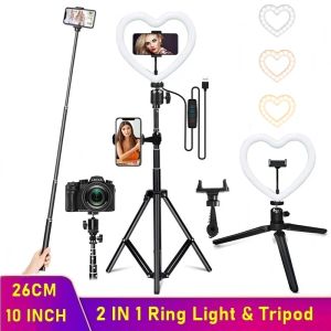 Monopods 10 inch hart dimable led selfie ring vul lichte telefoon camera ringlight met statief voor make -up video live youtube aro de luz