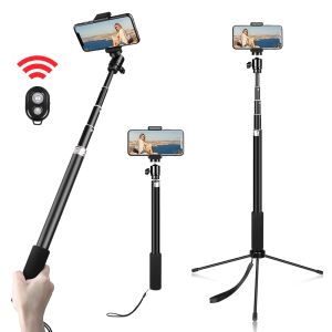 Tripod portable des monopodes 158cm pour le téléphone 1/4 têtes de vis de trépied flexible Selfie avec un support de télécommande Bluetooth pour le téléphone