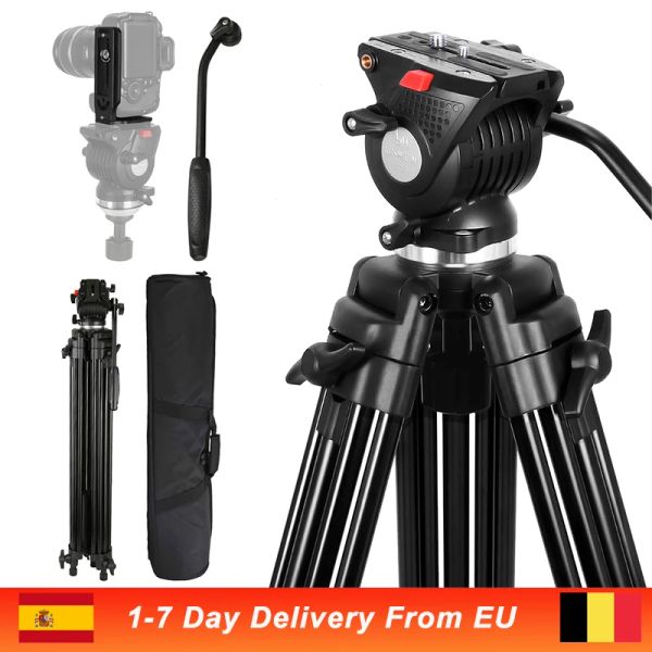 Monopodes 190cm professionnels vidéo Tripod Tripod Heavy Duty Aluminium avec une tête de liquide à 360 degrés pour les appareils photo Canon / Nikon / DSLR / CamCrorder