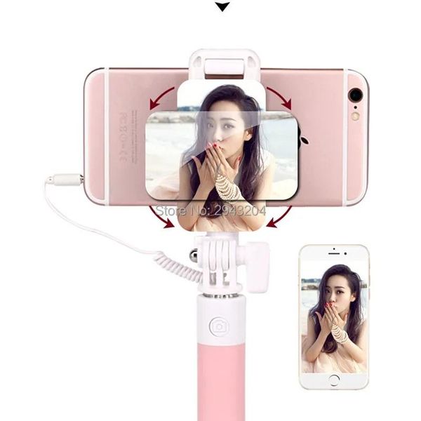 Monopodes 2 pièces/lot nouveau bâton de Selfie avec rotation de 360 degrés et rétroviseur, monopode extensible pour iPhones, téléphones intelligents Android