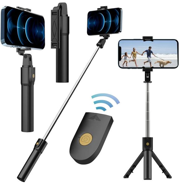 Monopods 3 en 1 Bluetooth inalámbrico Selfie Stick para iPhone 13 Pro / Android Monopod de mano plegable Obturador Trípode extensible remoto