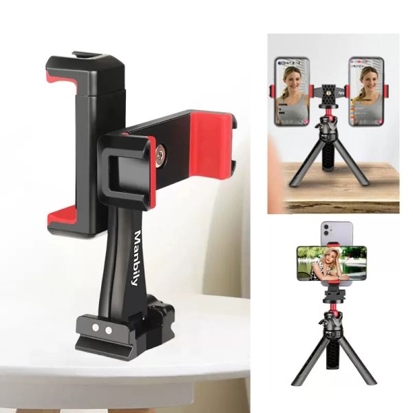 Monopodes 360 ° Rotation Rotation Dual Cell Telephone Clip Clip Climp 4 Cold Shoe, 1/4 '' '' Trépied monopode monopode Stick Stick Vlog Live Streaming Video