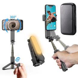 Monopodes 3in1 Universal Handheld Gimbal Stabilizer 360 Rotation Selfie Stick Trépied avec lumière de remplissage pour smartphone iPhone Samsung Vedio