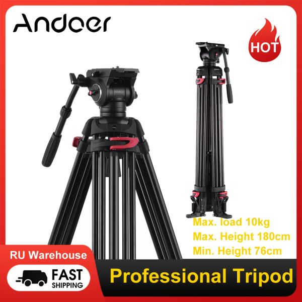 Monopodes Andoer XTK8018 Photographie professionnelle Tripod Stand Aluminium alliage avec trépied à 360 degrés pour le canon Nikon Sony Caméras