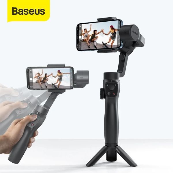 Monopods BaseUS 3axis Handheld Gimbal Wireless Bluetooth Phone Gimbal Stabilizer Selfie Stick Trépied Gimbal Smartphone pour iPhone 12 11