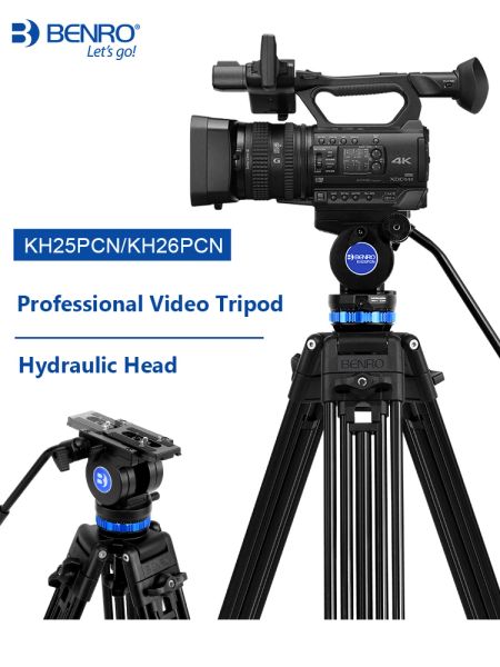 Monopodes Benro KH25pcn KH26pcn Tripod Professional Aluminium Video Camera Stands Hydraulic Head Section 3 Chargement maximum de 5 kg Sac de transport