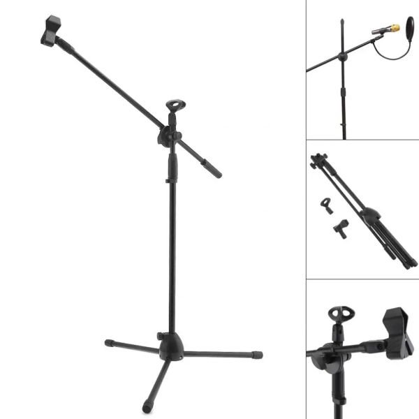 Monopodes Black Swing Boom Floor Metal Microphone Stand AJUSTable Stage Microphone Holder Trépied pour les performances en direct