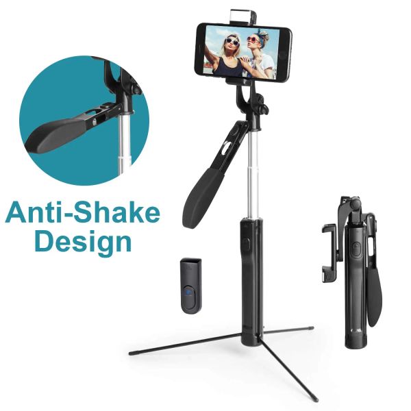 Monopodes Bluetooth Remote Control Gimbal Stabiliser Selfie Stick With LED Light Video Record Trépie