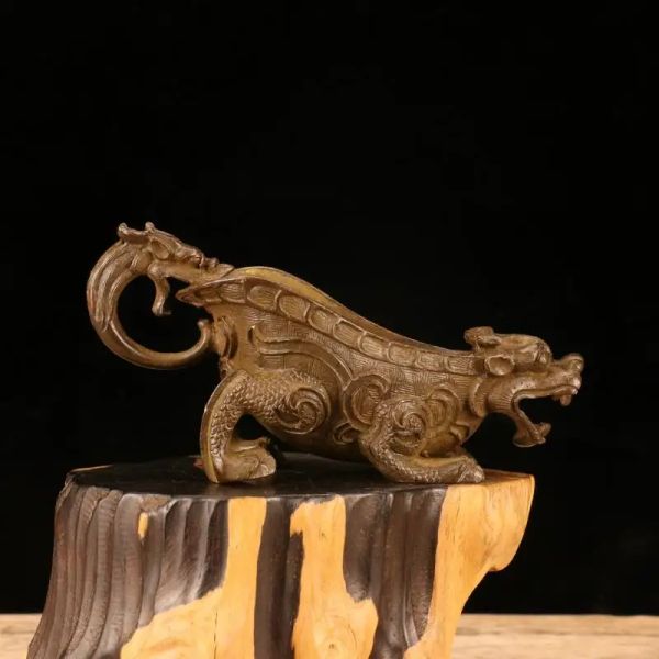 Monopodes – Statue en cuivre rouge, tête de bête et tasse à vin de Dragon, décorée avec un trépied Antique, artisanat en métal