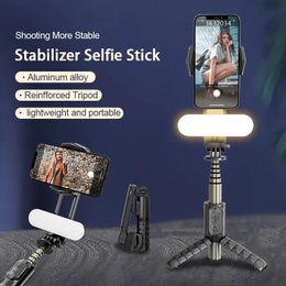 Monopods FANGTUOSI Q09 Draadloze Bluetooth Selfie Stick Statief Handheld Gimbal Stabilizer Monopod Met vullichtsluiter voor IOS Android