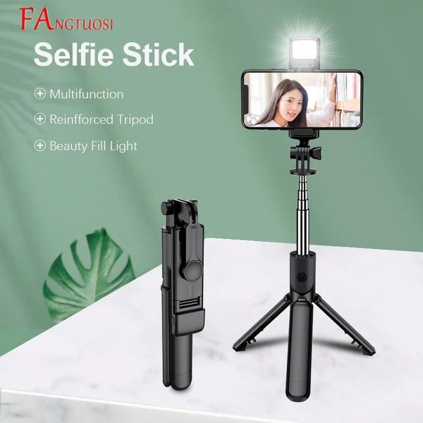 Monopodes FANGTUOSI Sans fil Bluetooth Selfie Stick Trépied avec lumière de remplissage LED Monopod réglable Selfie Stck 2022 Nouveau