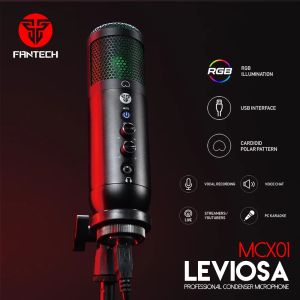 Monopods FantEch MCX01 Microphone professionnel du condenseur USB avec lumière Tripod RVB pour PC HAPPORTOP Recording Studio Singing Gaming YouTube