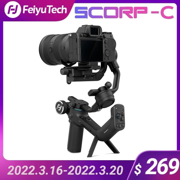Monopodes Feiyutech 2022 Nouveau Feiyu Scorpc 3axis Handheld Gimbal Stabilizer Handle Grip pour dslr Camera Sony / Canon avec trépied à poteau