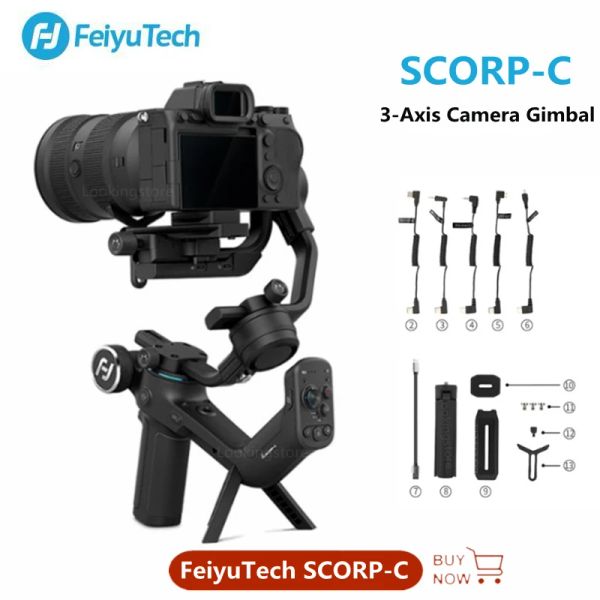 Monopodes feiyutech scorpc 3axis stabilisateur de cardan portable avec poignée pour la caméra reflexe sans miroir sony / canon avec trépied à poteaux