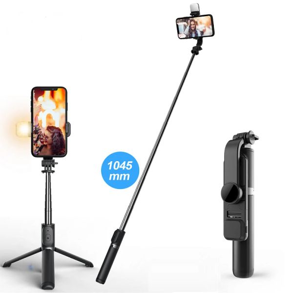 Monópodos Mini Bluetooth Selfie Selfie Stick trípode con control remoto del obturador Light para iPhone 13 12 11 Pro iOS Android