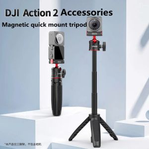 Monopodes pour DJI Action 2 Trépied Selfie Stick Threestage Télescopic Base magnétique Magnetic Quickinstall Bracket Trépied Accessoires