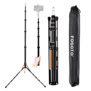 Monopods Fosoto FT220 koolstofvezelcamera statief met 1/43/8 schroefkop LED -lichtstandaard voor foto Studio Fotografische verlichting paraplu