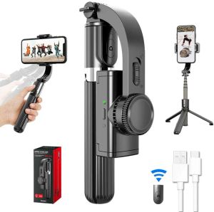 Monopodes stabilisateur de cardan à 360 ° rotation selfie stick trépied avec bancier de téléphone portable à distance sans fil Bluetooth
