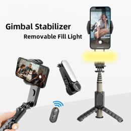 Monopods handheld gimbal stabilisator mini selfie stick statief met licht draadloos externe draagbare telescopisch statief voor telefoonstandhouder
