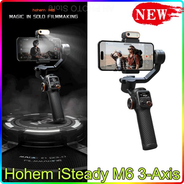 Monopodes Hohem Isteady M6 3axis Handheld Gimbal Stabilizer Selfie Tripod Phone Tablet Tablet avec Ai Magnetic Fill Light Full Couleur