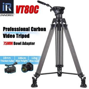 Monopods Innorel VT80C Professionele koolstofvezel Video Tripod Vloeistof Video Kop Tripod voor DSLR Camera Camcorder Schuifregelaar 1,86 m 12kg lading