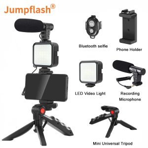 Monopods Jumpflash DSLR SLR Telefoon Vlog statief vloggen kits live selfie vul lichtintegratie met externe bedieningsmicrofoon LED -licht