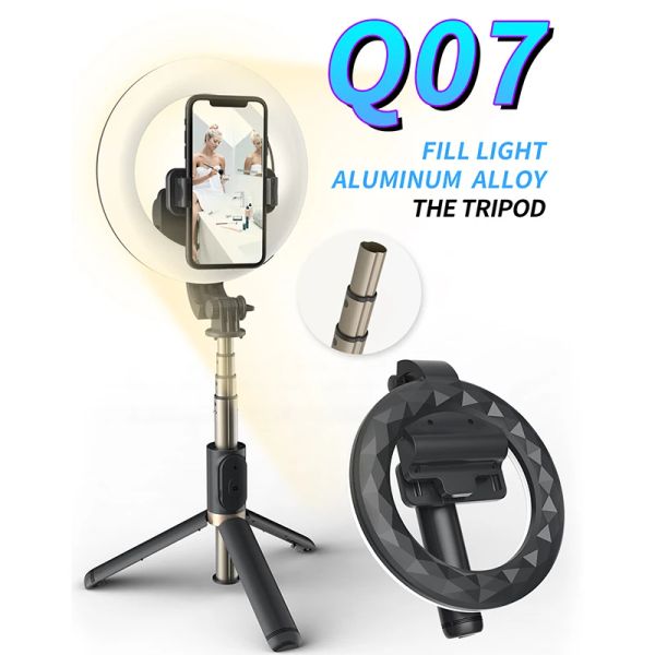 Monopodes kaiqisj q07 selfie LED Light Light Wireless Bluetooth selfie Mini Trépieds Handheld Extendable Selfie Stick with Remote