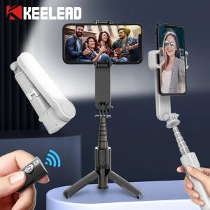 Monopods Keelead L09 Gimbal Stabilizer Selfie Stick Tripod met vullicht Bluetooth -afstandsbediening voor mobiele telefoon Xiaomi Huawei IOS -smartphone