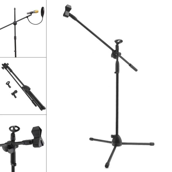 Monopodes Professional Microphone Floor Floor Stand AJUSTable Stage Tripod Swing Boom Haut Metal Mount Microphone Stand Bracket pour Mic Studio