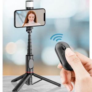 Monopodes Q12S Design Hidden Rotation Filt Light Bluetooth Tripod Selfie Stick avec 360 Rotation Rempt Light avec télécommande selfie