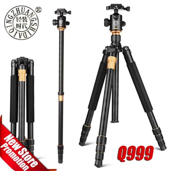 Monopods Qzsd Q999 Trípode de viaje de aleación de aluminio portátil para fotografía profesional, soporte monopié con cabezal de bola para cámara DSLR