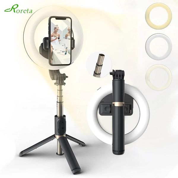 Monopiedi Roreta Treppiede per selfie wireless Monopiede con grande anello LED Fotografia Luce Otturatore remoto per video Youtube Live Hot