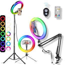 Monopods Selfie Ring Light RGB vul LED Ringlight Selfie Lamp Photography Lighting met mobiele houder statief voor video YouTube Live