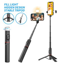 Monopodes selfie stick statief met licht statief met externe draadloze opvouwbare draagbare draagbare telefoonstandhouder mini telefoon statief voor smartphone