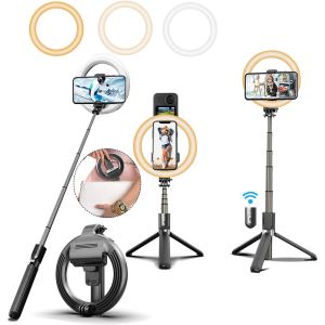 Monopodes selfie bâton avec LED remplissage de lampe à anneaux Trépied du support de téléphone lampe de support pour youtube tiktok videos en direct maquillage ringlight luz