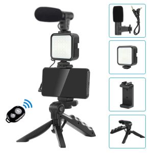 Monopods smartphone Video Kit Microfoon Bracket Fotografie Verlichting Telefoonhouder LED Selfie Tripod Recording Handle draagbare stabilisator