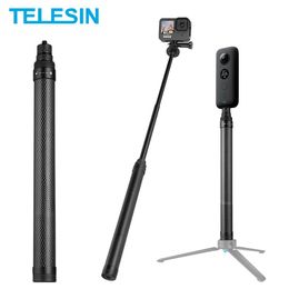 Monopodes Telesin 1.16m fibre de carbone Selfie bâton longueur réglable monopode 1/4 trou de vis pour Gopro 10 9 8 7 6 5 4 Insta360 Osmo Action