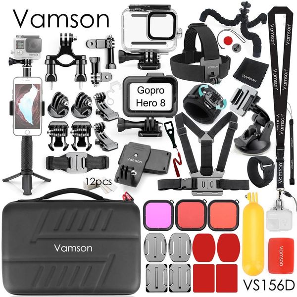 Monopodes Vamson pour Gopro Hero 8 Kits d'accessoires noirs avec boîtier étanche monopode trépied sangle de poitrine pour caméra Gopro 8 Vs156